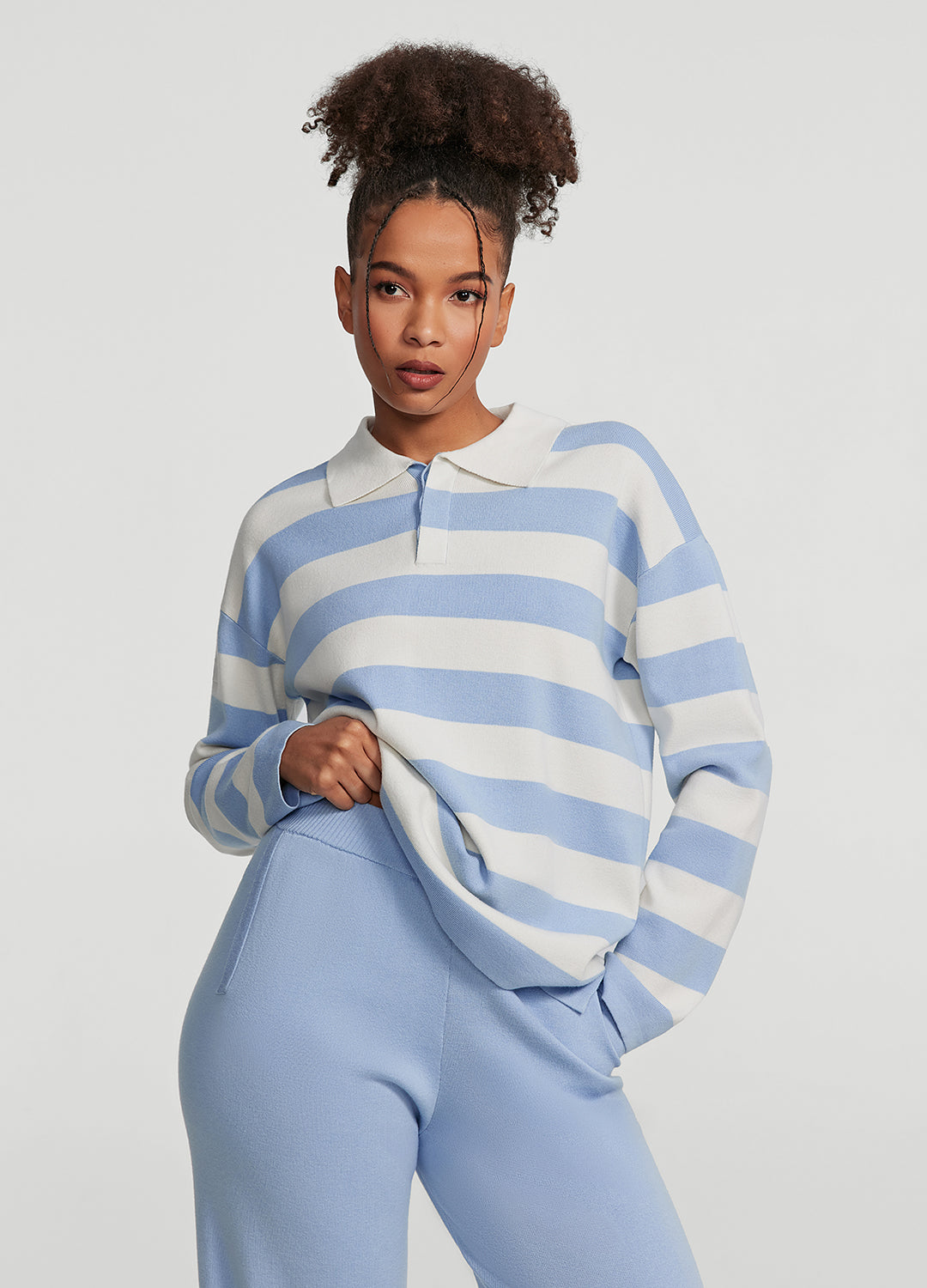 Varsity Striped Rugby Shirt (Color: Sky Blue/White) | BetterMe Store