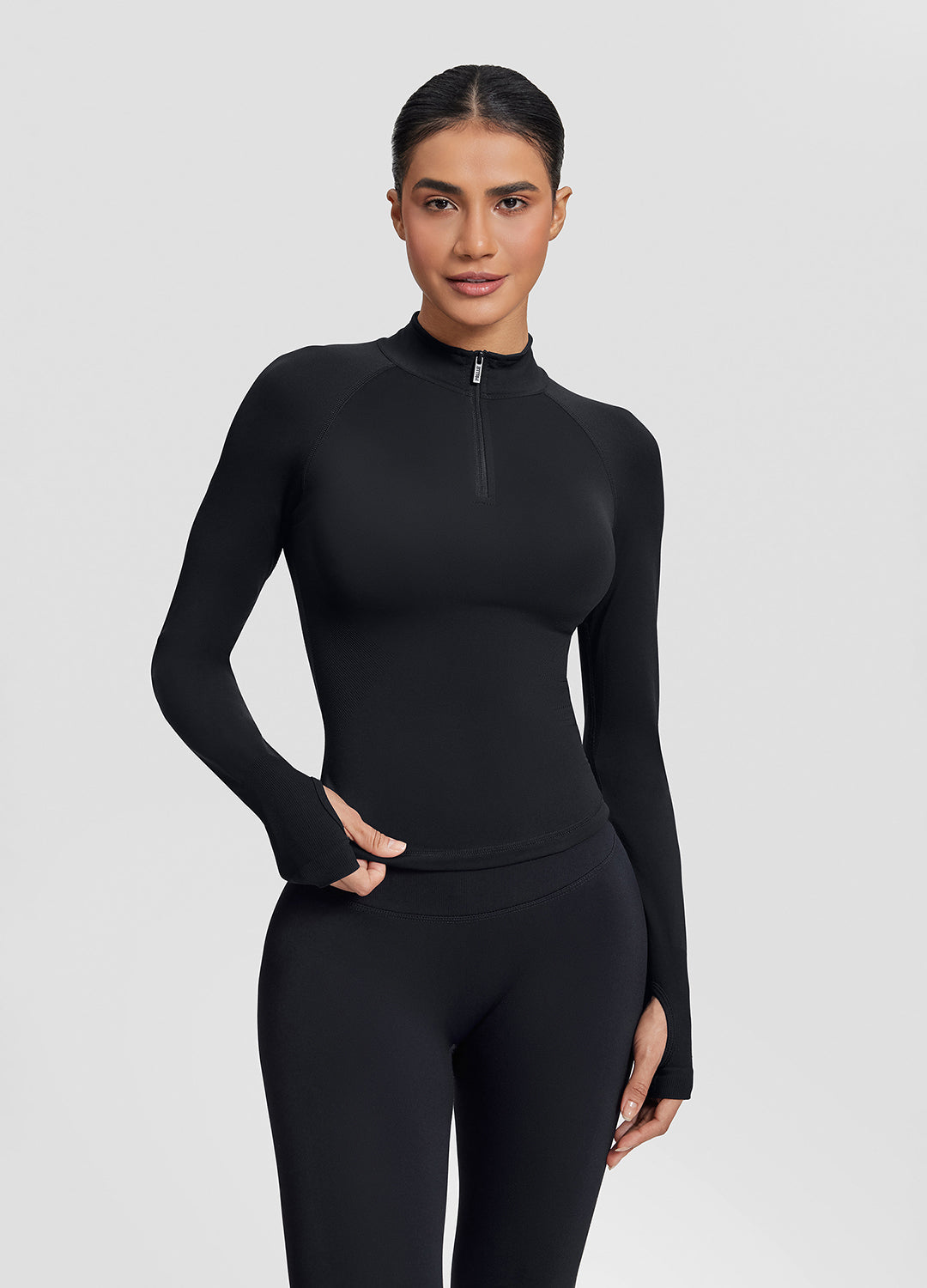 SculptMe Longline Form-Fitting Seamless Thumb Hole Twill Knit Half