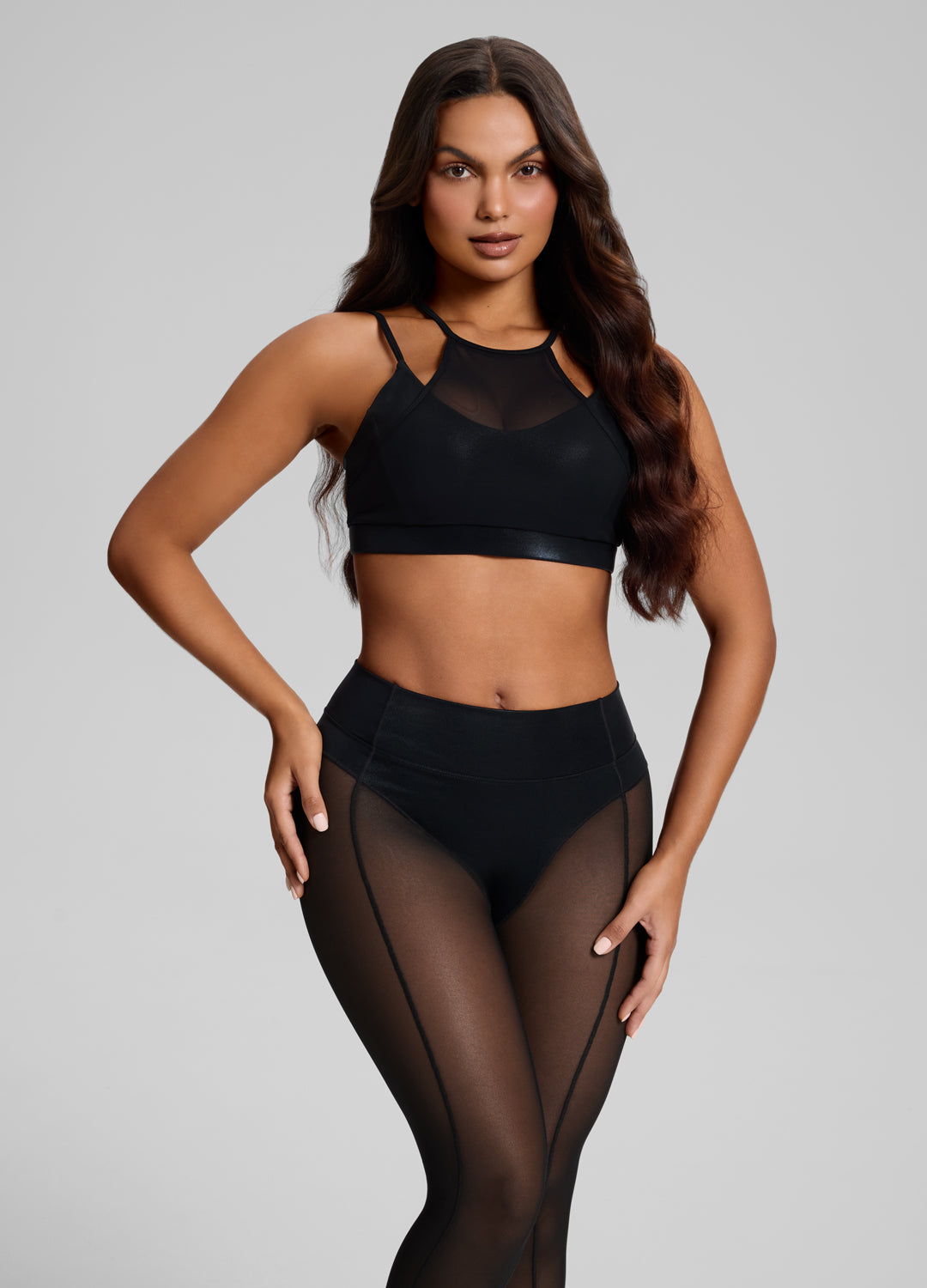 NEAU round hem best ベスト　black Sculpt Mesh Panel High-Neck Top (Color: Black) | BetterMe Store