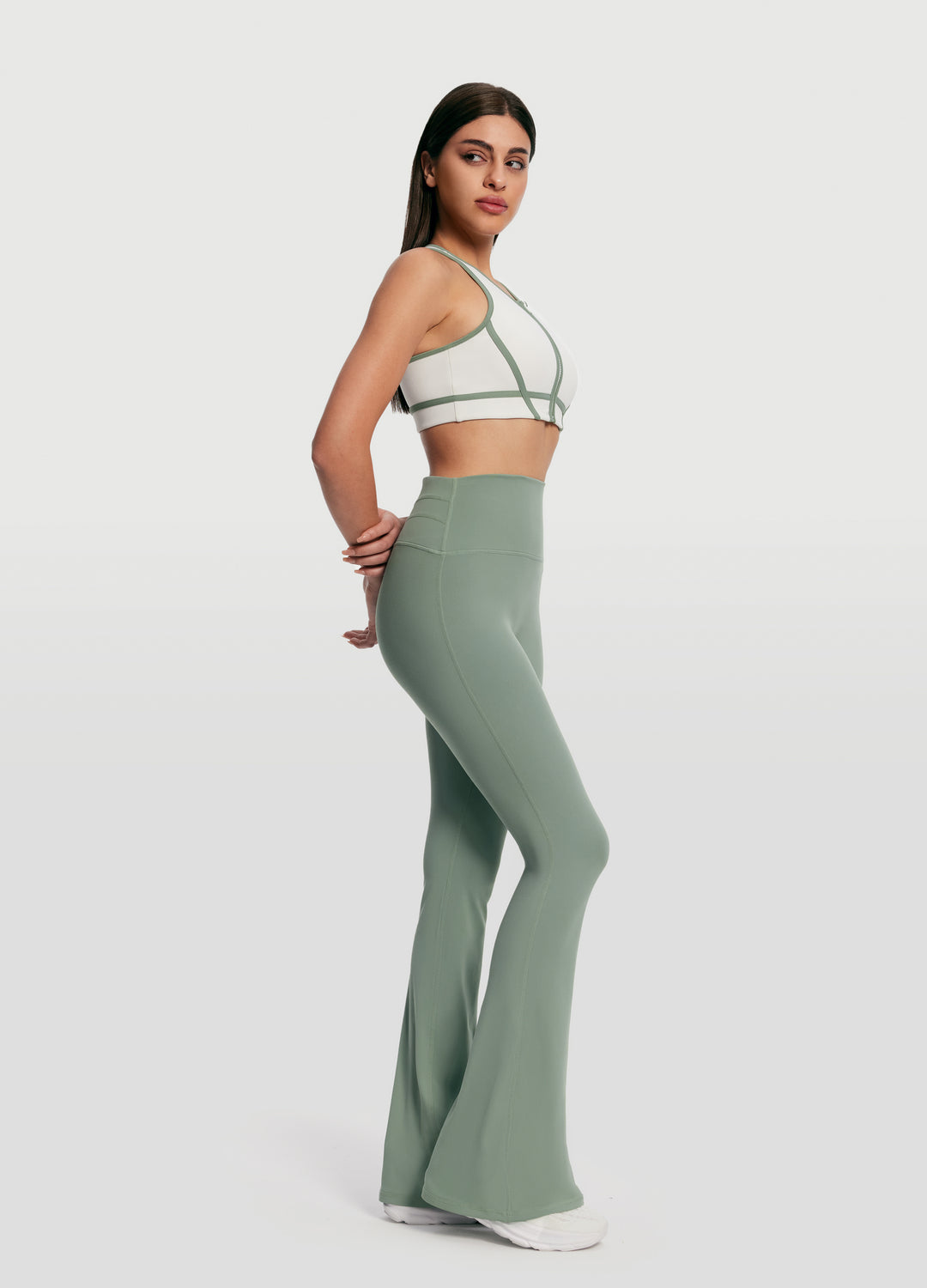 High-Waisted Foxy Flare Leggings (Color: Sage Green) | BetterMe Store