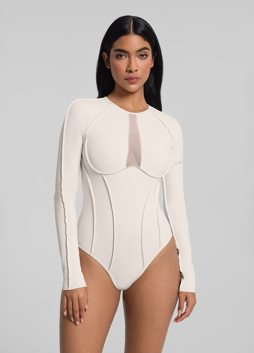 V-Panel Mesh Bodysuit (Color: Ivory) | BetterMe Store