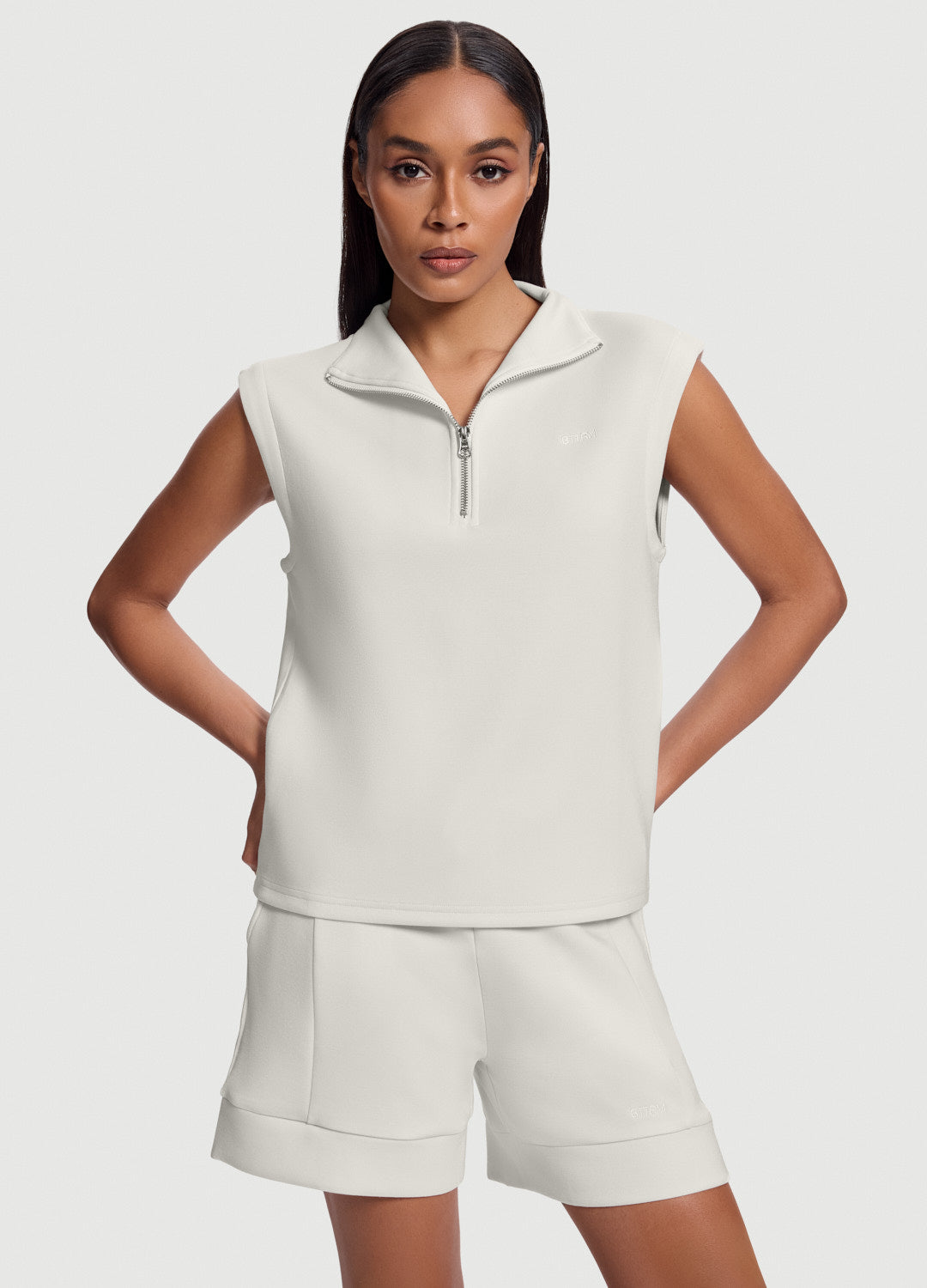 Sleeveless Half-Zip Sweatshirt (Color: White) | BetterMe Store