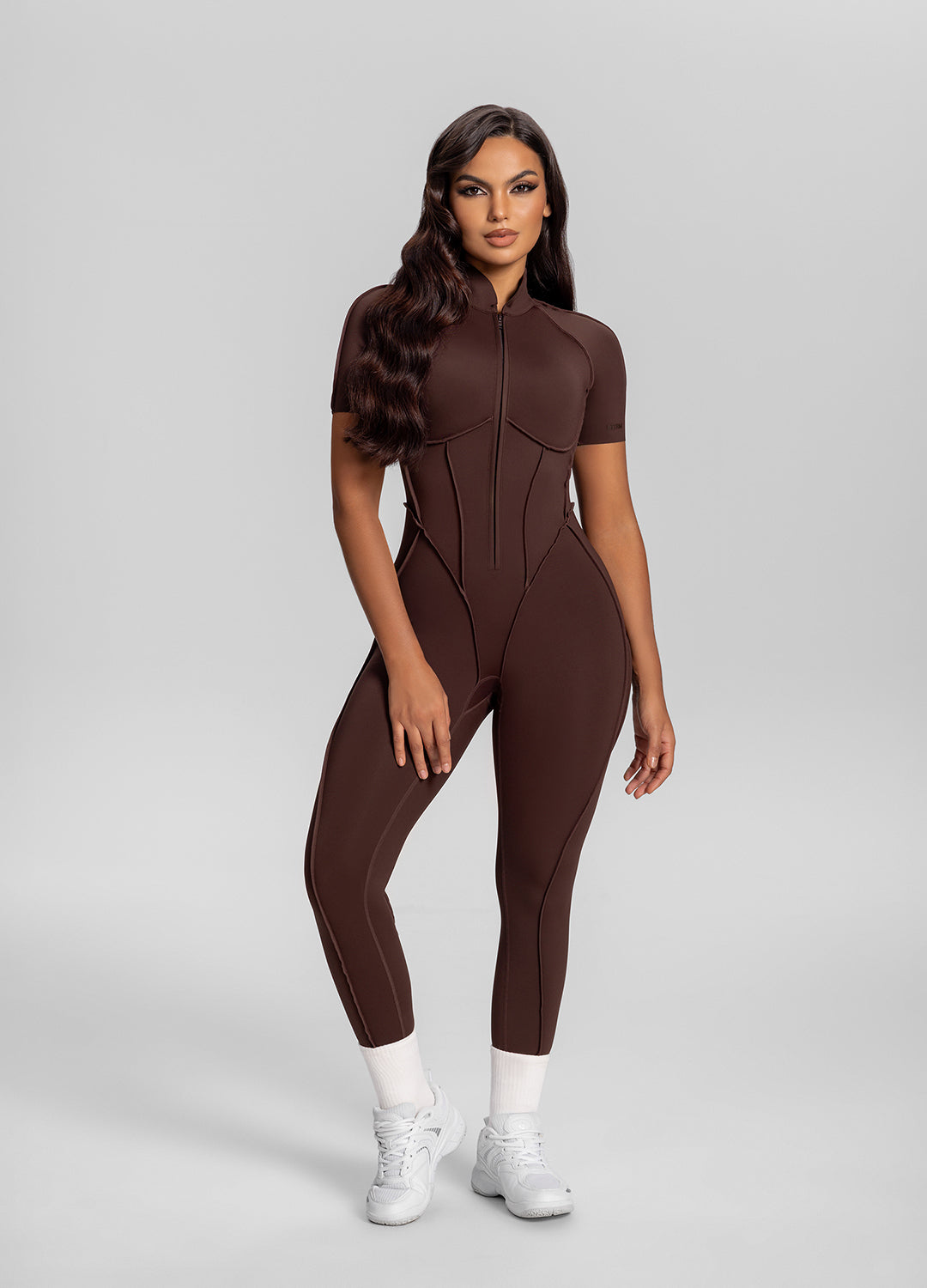 Short Sleeve Closed-Back Catsuit (Color: Chocolate) | BetterMe Store