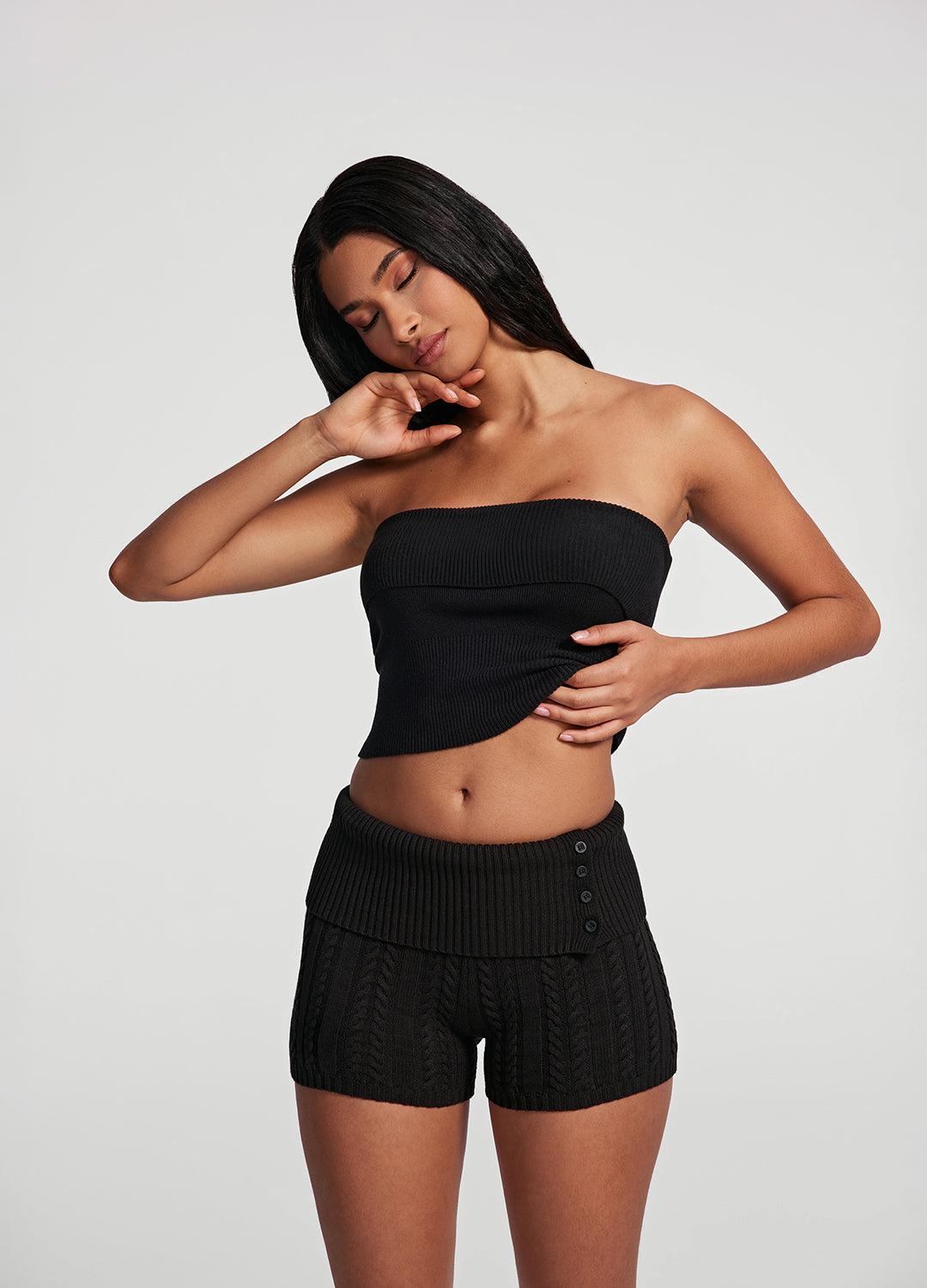 Cable Knit Micro Shorts (Color: Black) | BetterMe Store