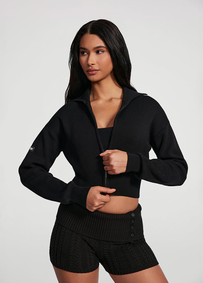 Knit Cropped Zip-Up Jacket