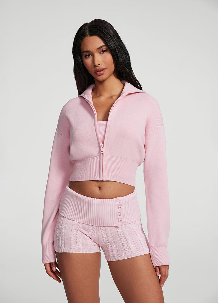 Knit Cropped Zip-Up Jacket