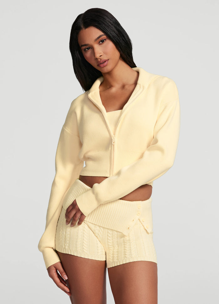 Knit Cropped Zip-Up Jacket