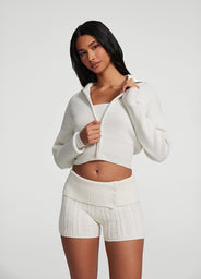 Knit Cropped Zip-Up Jacket