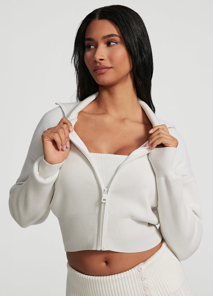 Knit Cropped Zip-Up Jacket