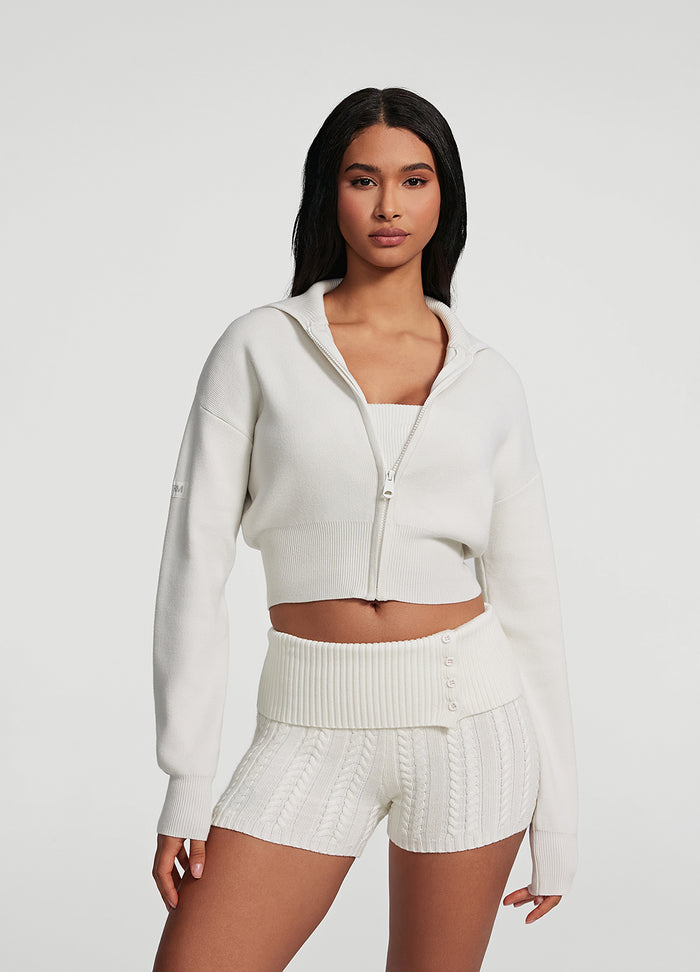 Knit Cropped Zip-Up Jacket