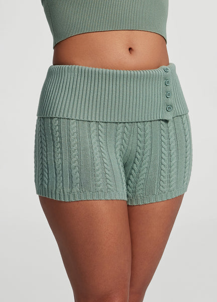 Cable Knit Micro Shorts (Color: Sage Green) | BetterMe Store
