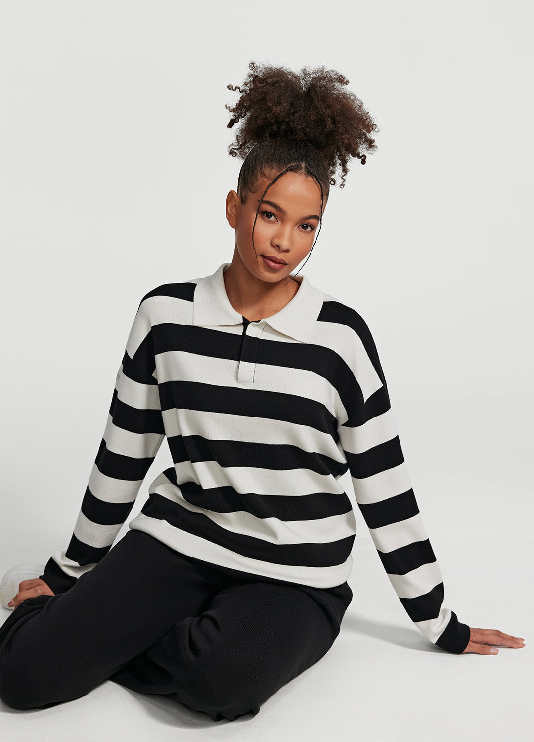 Varsity Striped Rugby Shirt (Color: Black/White) | BetterMe Store