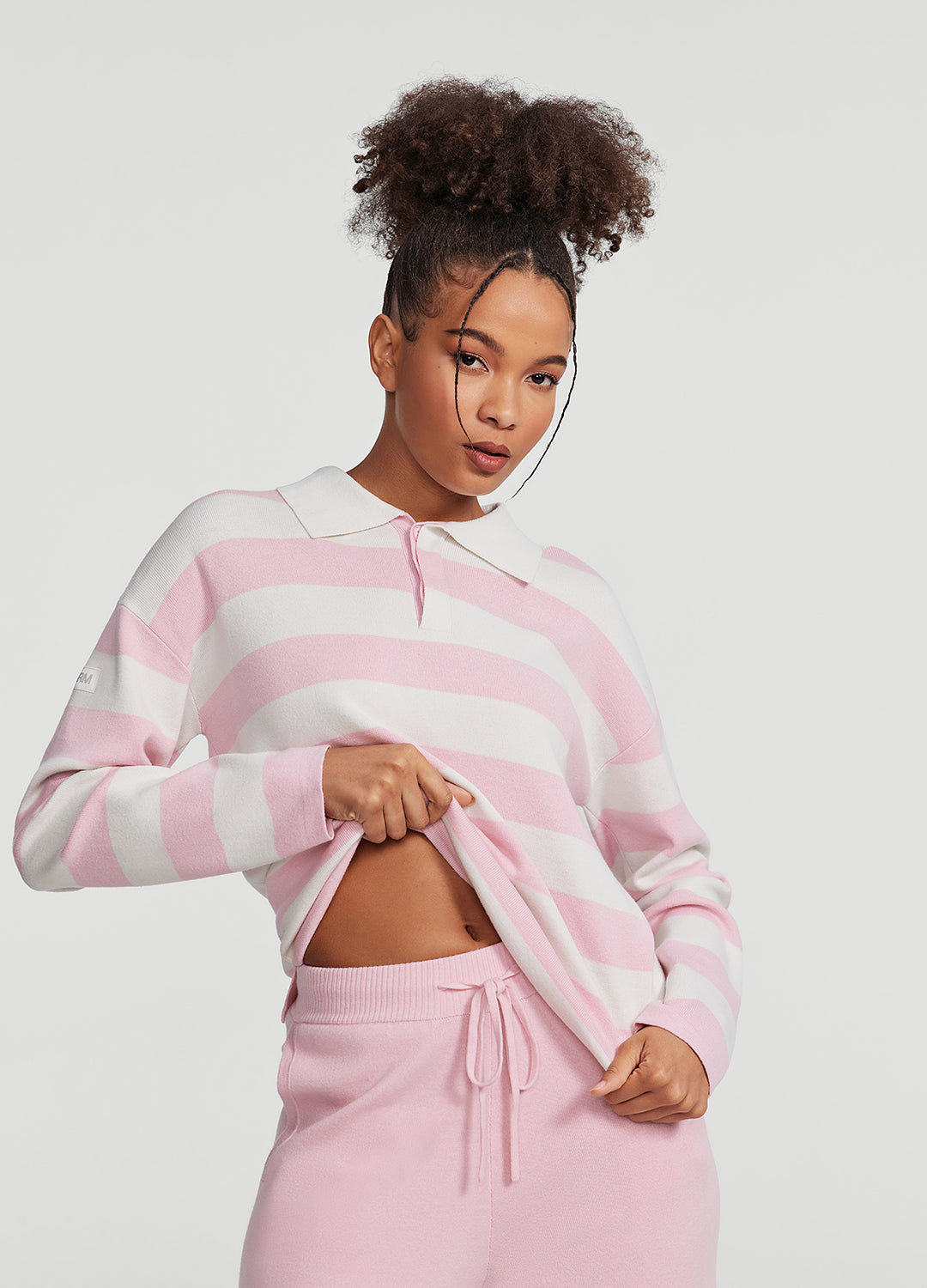 Varsity Striped Rugby Shirt (Color: Ballet Pink/White) | BetterMe Store