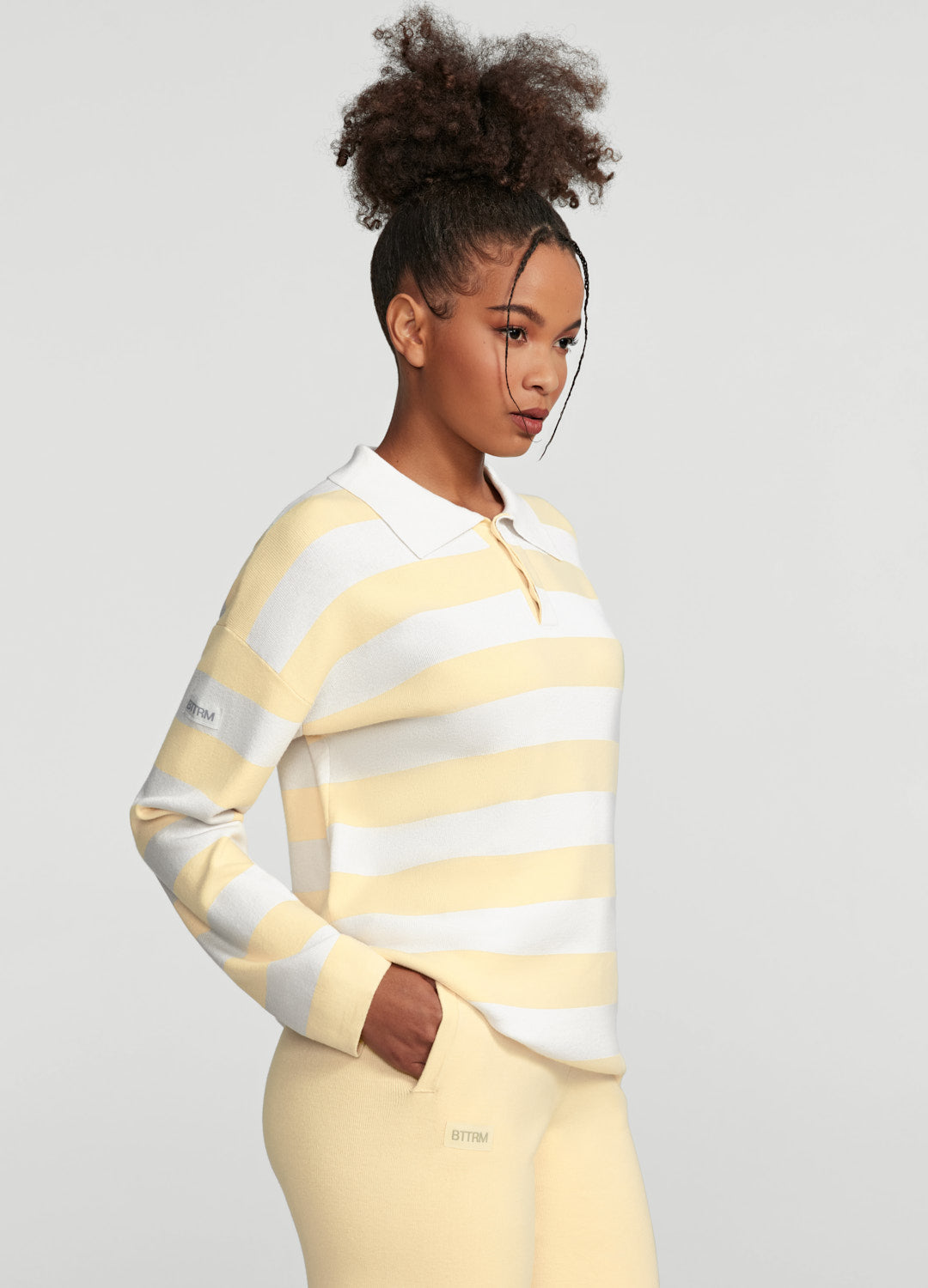 Varsity Striped Rugby Shirt (Color: Lemon Meringue/White