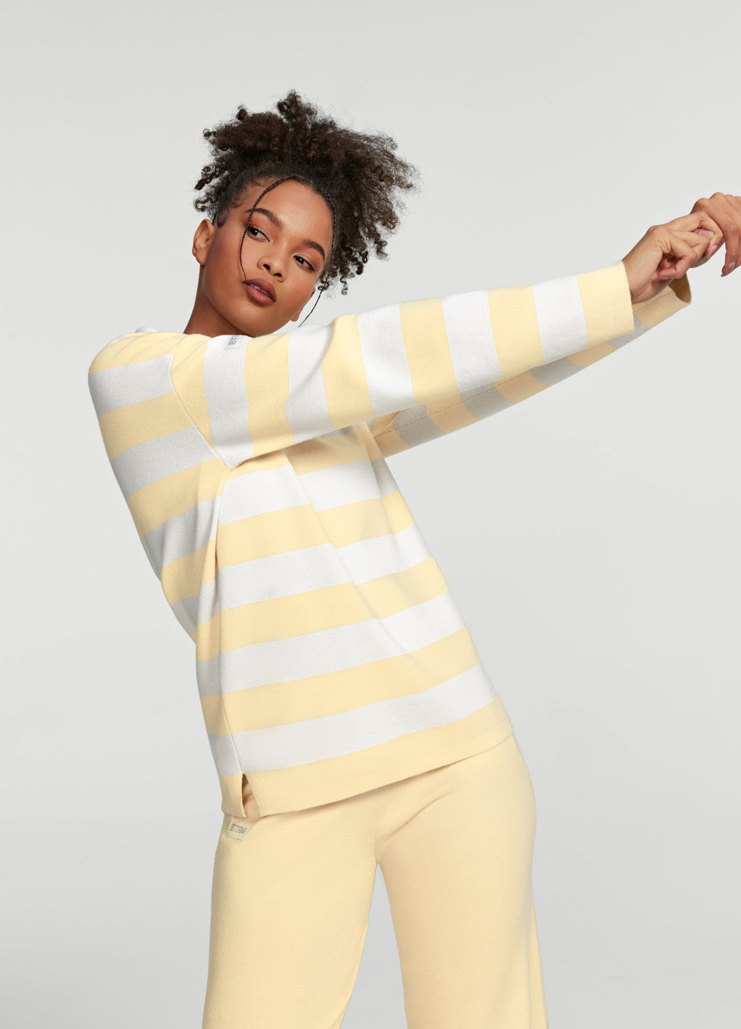 Varsity Striped Rugby Shirt (Color: Lemon Meringue/White