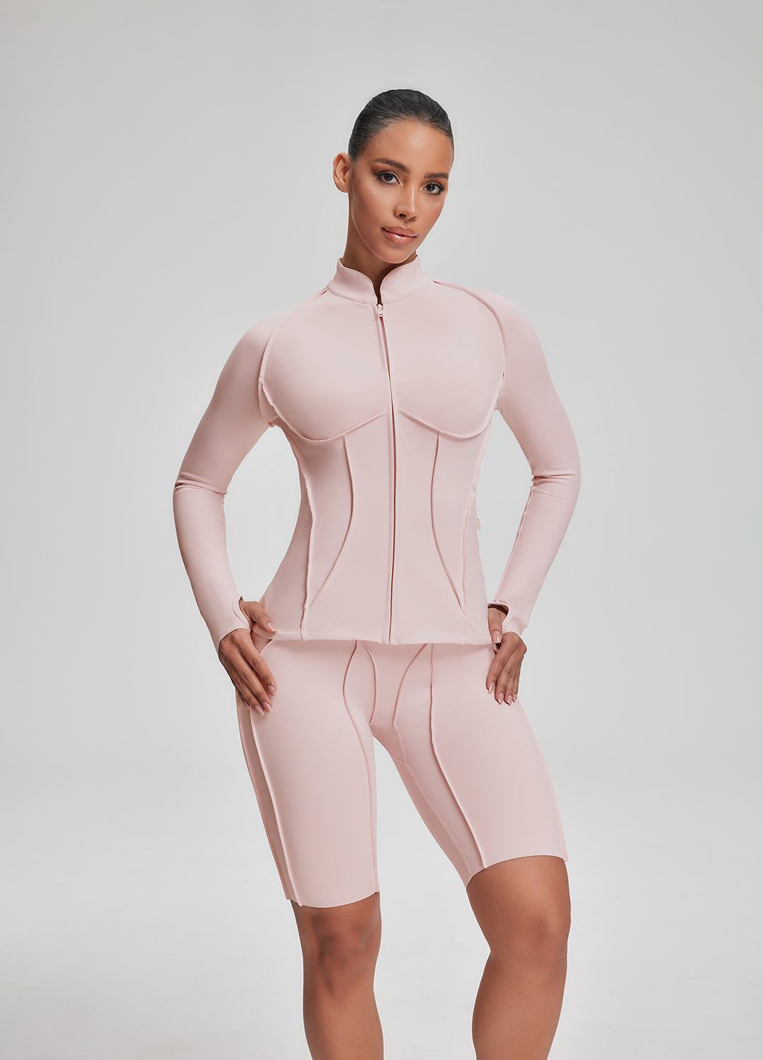 Contour Zip-Up Long Sleeve Top (Color: Ballet Pink) | BetterMe Store
