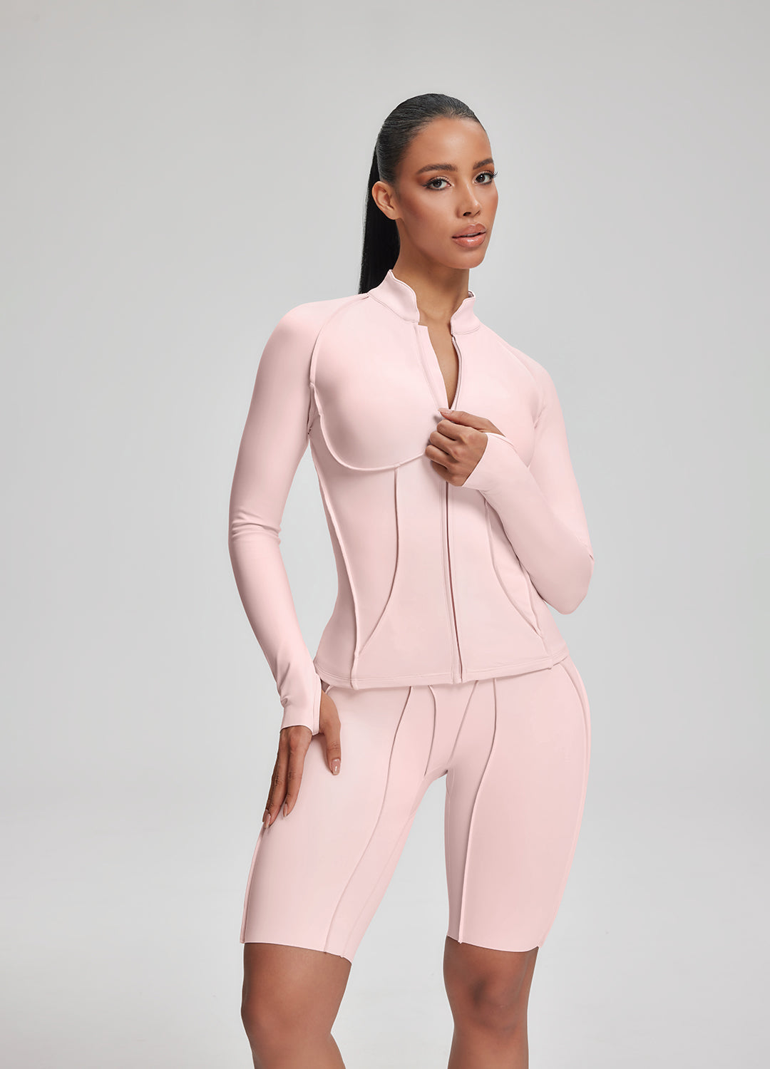 Contour Zip-Up Long Sleeve Top (Color: Ballet Pink) | BetterMe Store