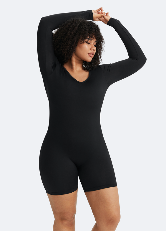 Body de manga longa com costas em U
