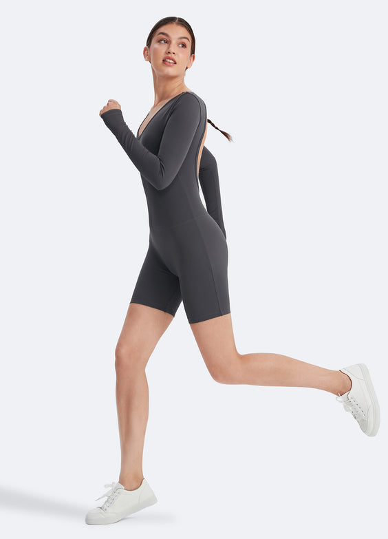 Body a maniche lunghe con schiena a U