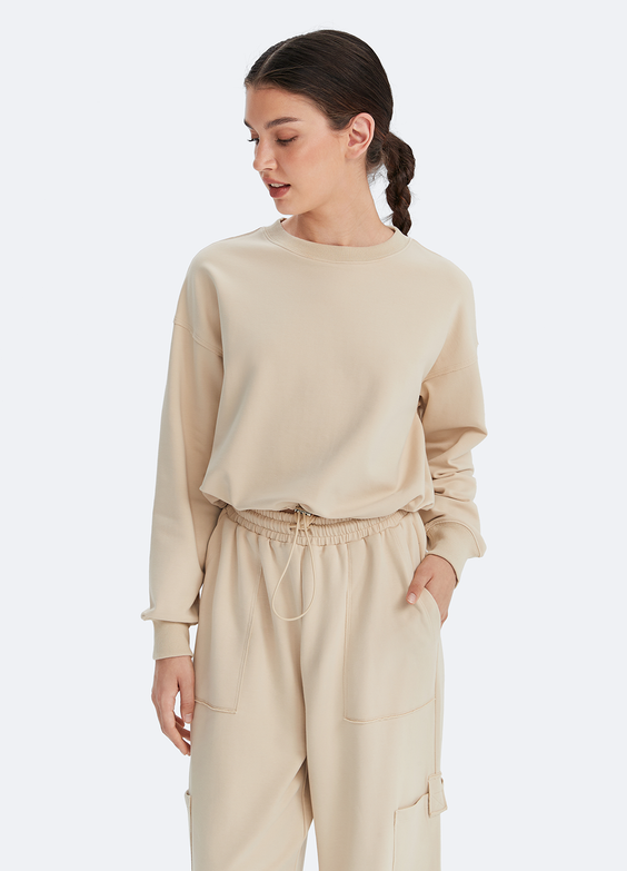 Cropped Sweatshirt mit Kordelzug