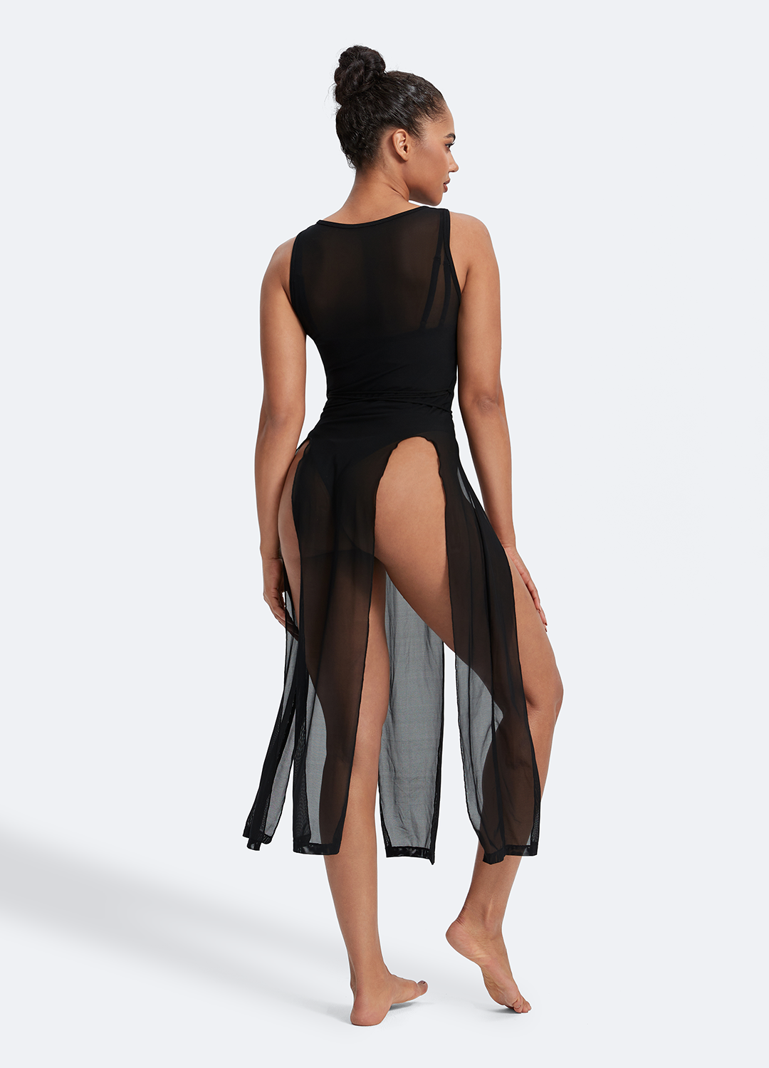 Sleek Dance Dress with Ties (Color: Black)