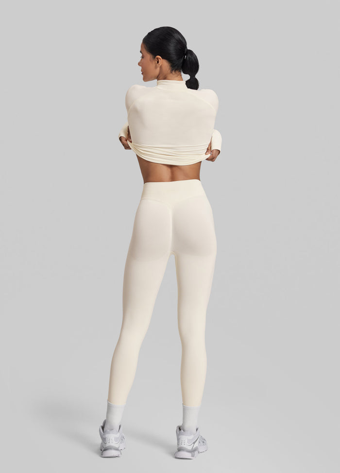 Ultrasculpt Longline Form-Fitting Seamless Thumb Hole Twill Knit Half-Zip Top