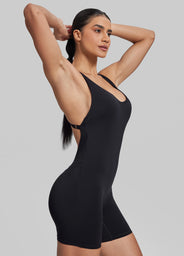 Form-Fitting Shorts Crossback Built-in Bra Sweat-Wicking Bodysuit