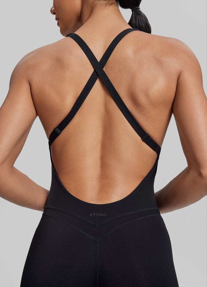 Form-Fitting Shorts Crossback Built-in Bra Sweat-Wicking Bodysuit