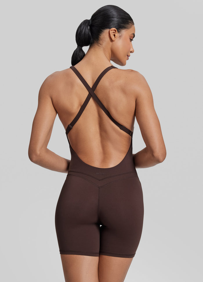 Form-Fitting Shorts Crossback Built-in Bra Sweat-Wicking Bodysuit