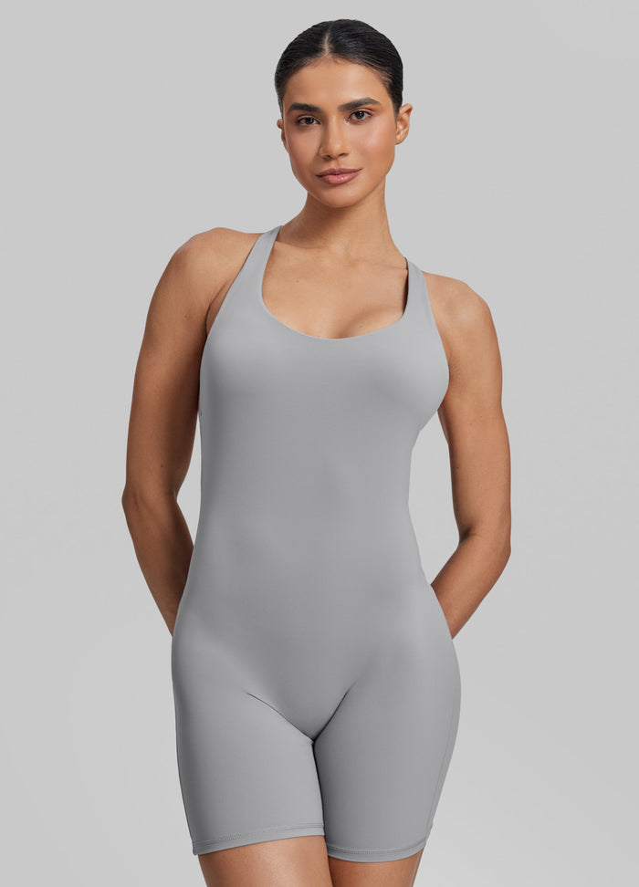 Form-Fitting Shorts Crossback Built-in Bra Sweat-Wicking Bodysuit