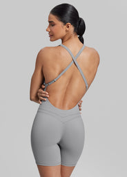 Form-Fitting Shorts Crossback Built-in Bra Sweat-Wicking Bodysuit