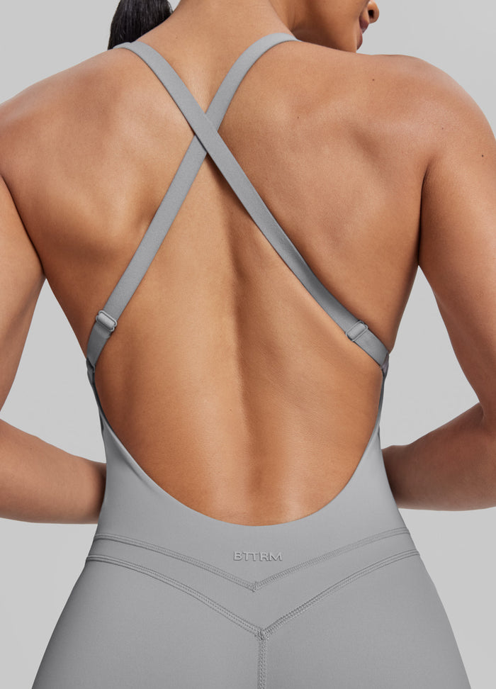 Form-Fitting Shorts Crossback Built-in Bra Sweat-Wicking Bodysuit