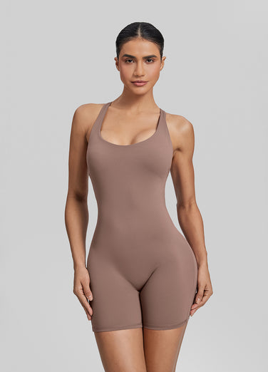 Form-Fitting Shorts Crossback Built-in Bra Sweat-Wicking Bodysuit