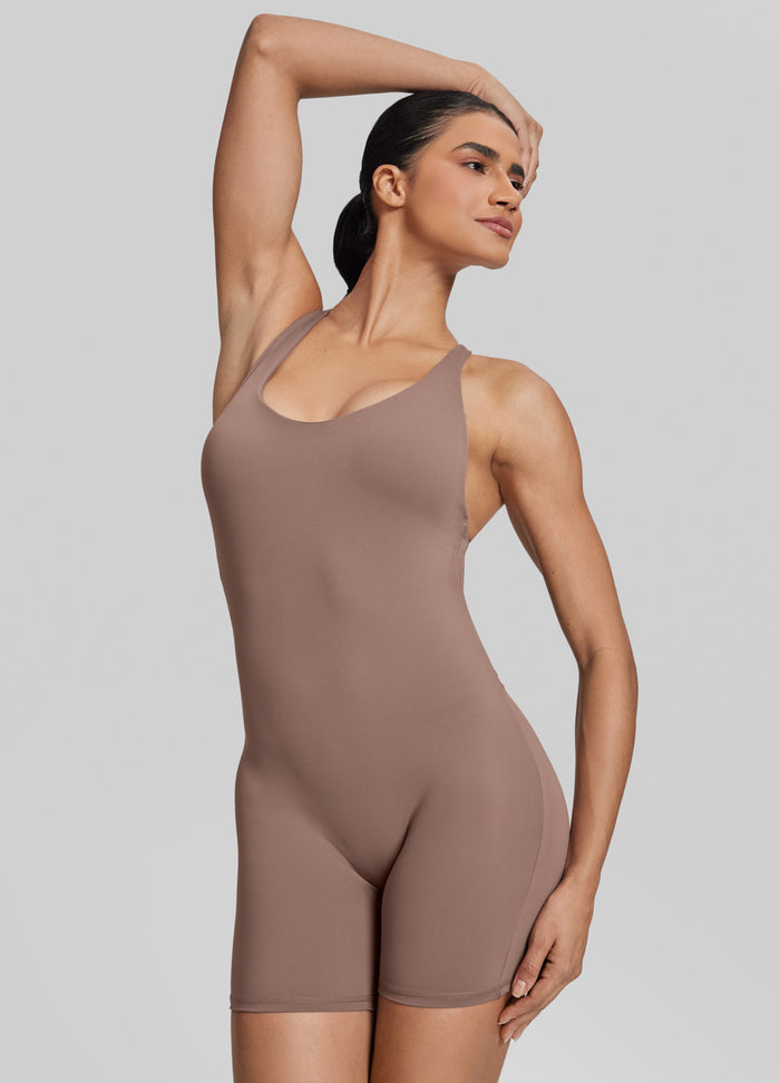 Form-Fitting Shorts Crossback Built-in Bra Sweat-Wicking Bodysuit