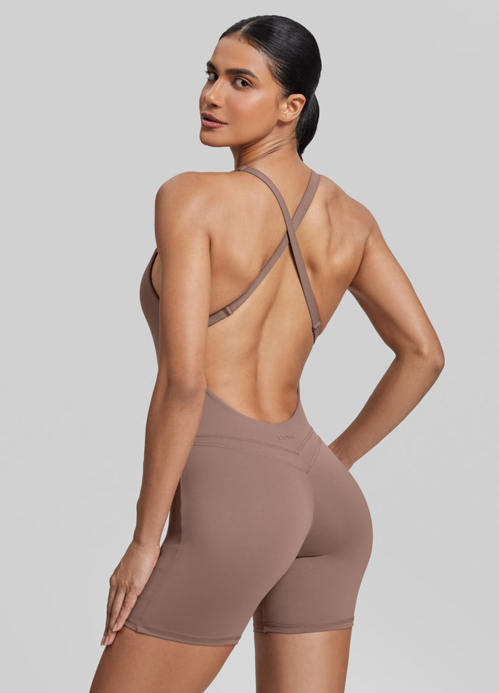Form-Fitting Shorts Crossback Built-in Bra Sweat-Wicking Bodysuit