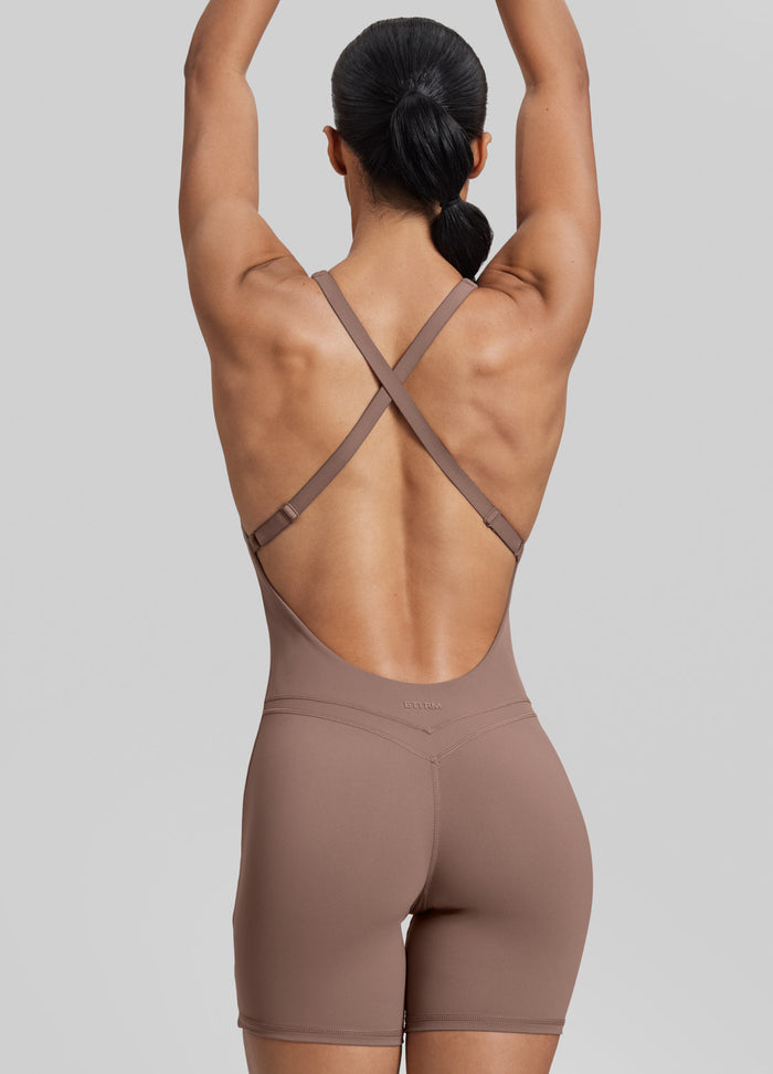 Form-Fitting Shorts Crossback Built-in Bra Sweat-Wicking Bodysuit