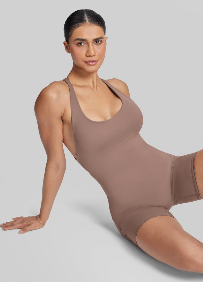 Form-Fitting Shorts Crossback Built-in Bra Sweat-Wicking Bodysuit