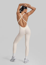 Form-Fitting Full Length Crossback Built-in Bra Sweat-Wicking Bodysuit