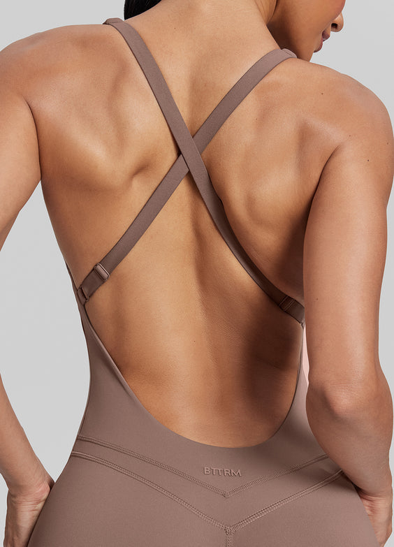 Form-Fitting Full Length Crossback Built-in Bra Sweat-Wicking Bodysuit