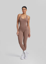 Form-Fitting Full Length Crossback Built-in Bra Sweat-Wicking Bodysuit