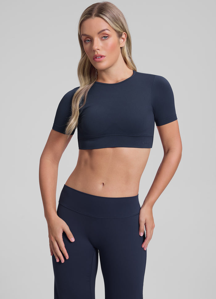 Ultrasculpt Crew Neckline Backless Removable Bra Cups Seamless Crop Top