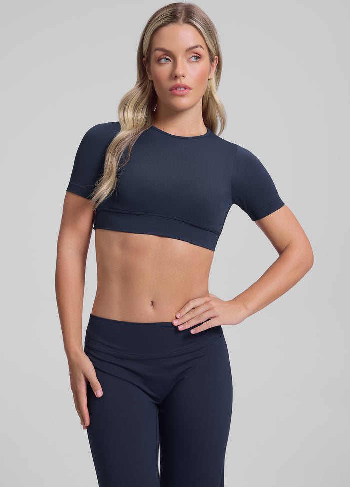 Ultrasculpt Crew Neckline Backless Removable Bra Cups Seamless Crop Top