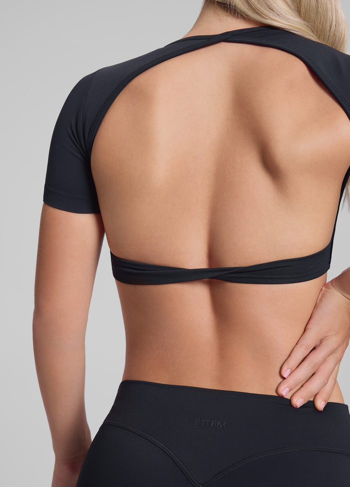 Ultrasculpt Crew Neckline Backless Removable Bra Cups Seamless Crop Top