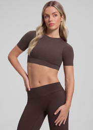 Ultrasculpt Crew Neckline Backless Removable Bra Cups Seamless Crop Top