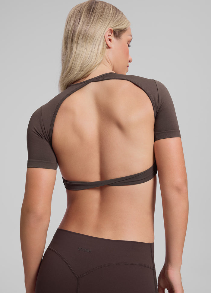 Ultrasculpt Crew Neckline Backless Removable Bra Cups Seamless Crop Top