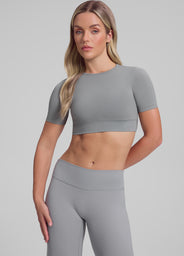 Ultrasculpt Crew Neckline Backless Removable Bra Cups Seamless Crop Top