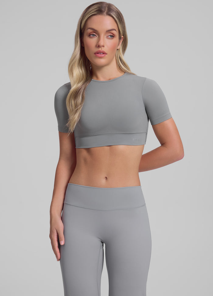 Ultrasculpt Crew Neckline Backless Removable Bra Cups Seamless Crop Top