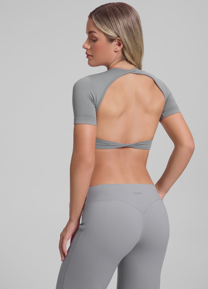 Ultrasculpt Crew Neckline Backless Removable Bra Cups Seamless Crop Top