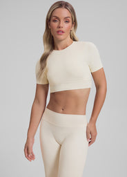 Ultrasculpt Crew Neckline Backless Removable Bra Cups Seamless Crop Top