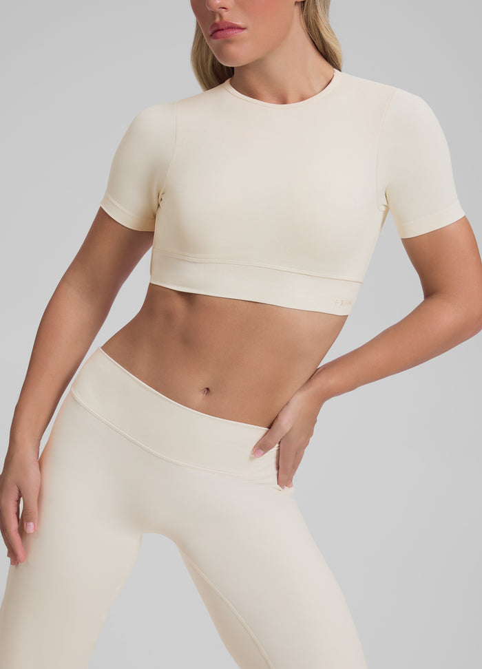 Ultrasculpt Crew Neckline Backless Removable Bra Cups Seamless Crop Top